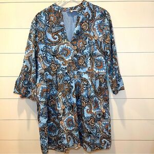 Jude Connally Dolly Paisley Print Blue & Brown Dress Womens Size Large